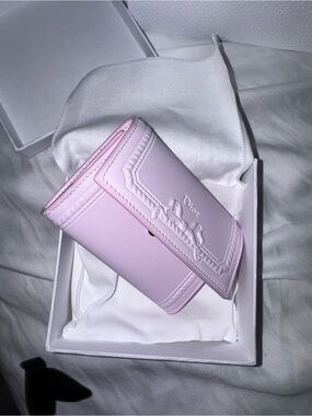Dior Pink Trifold Wallet with Embossed Bow